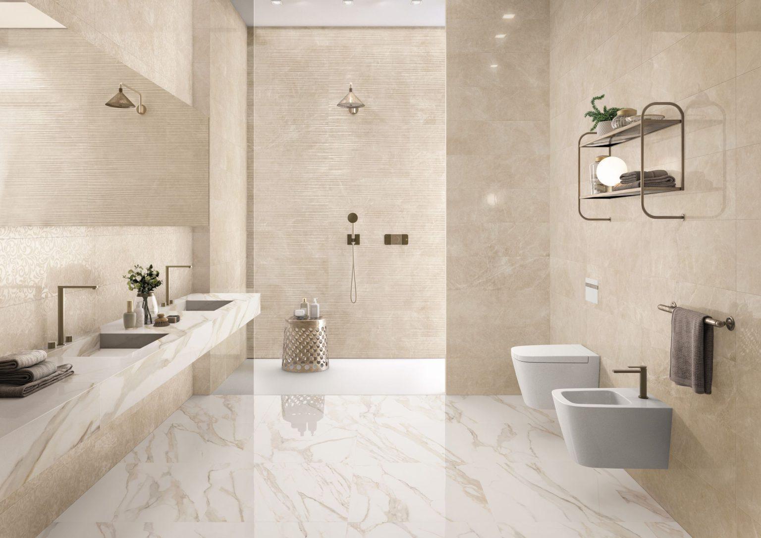 Gresie tip Marmură Royal Beige Lux Amenajare Baie