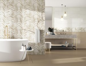 Faianta Lucioasa Bej si Decor Tropical Noa Baie Moderna