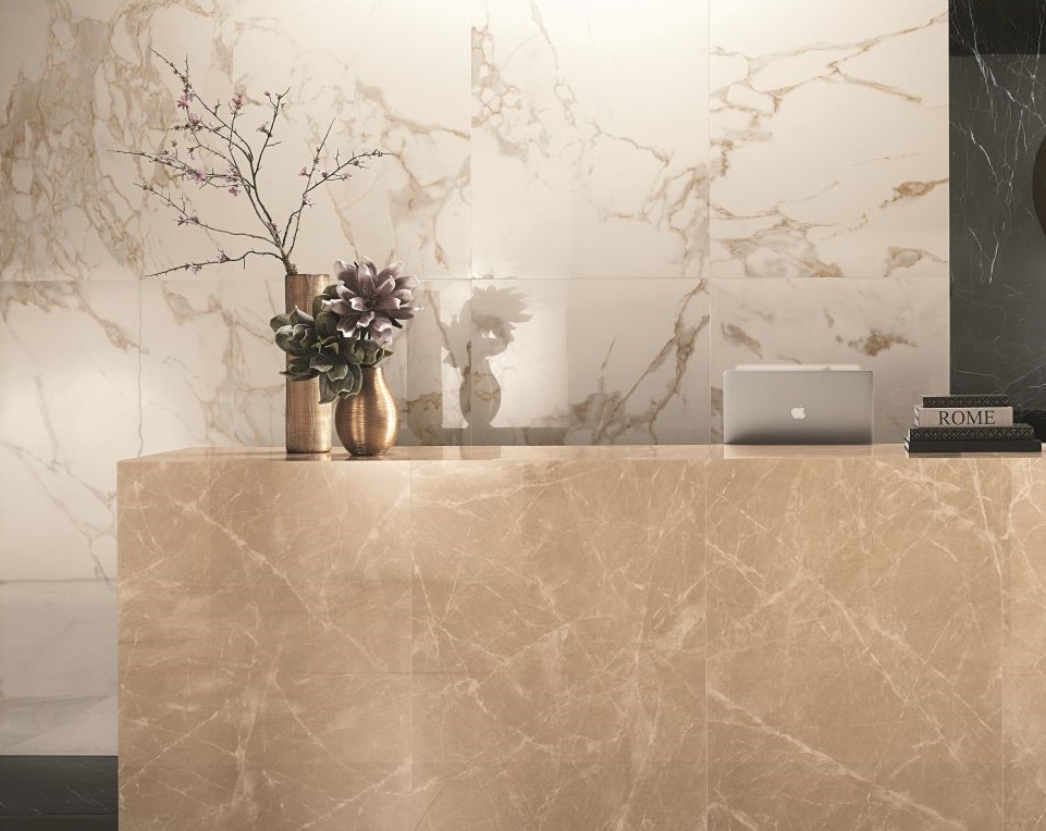 Gresie Lucioasa tip Marmura Calacatta/Nero