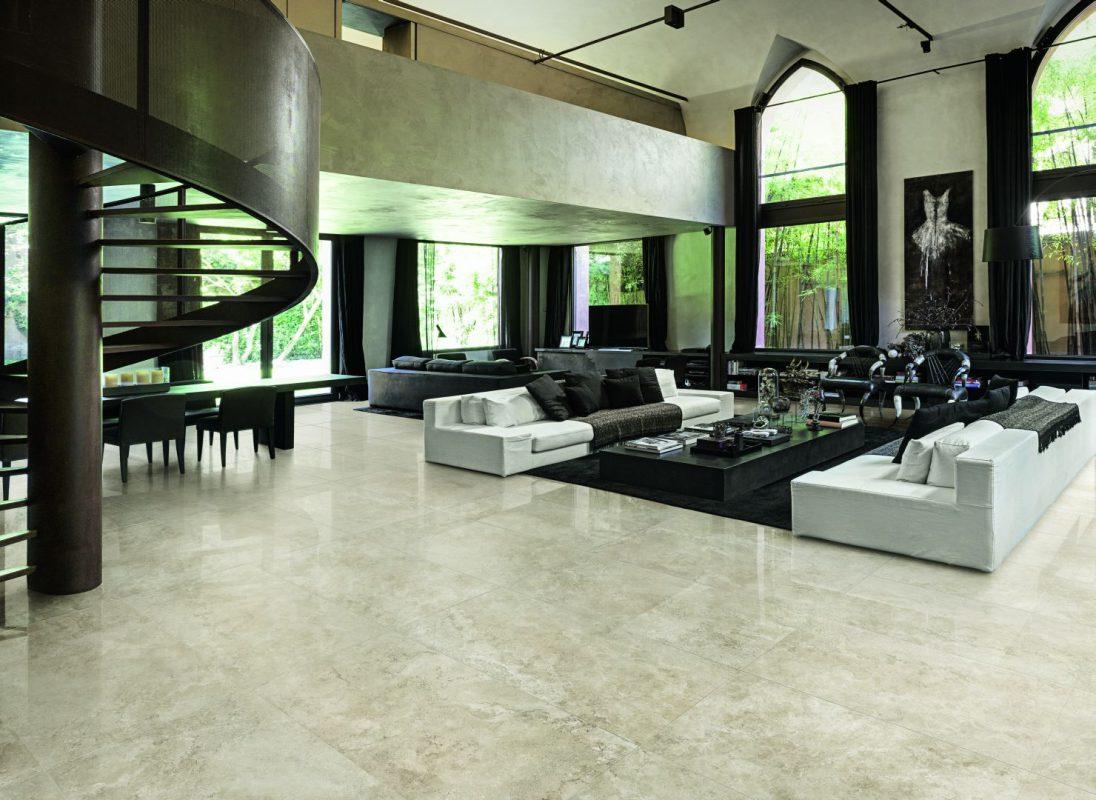 Living cu Gresie tip Marmura Majestic Rapolano Latte