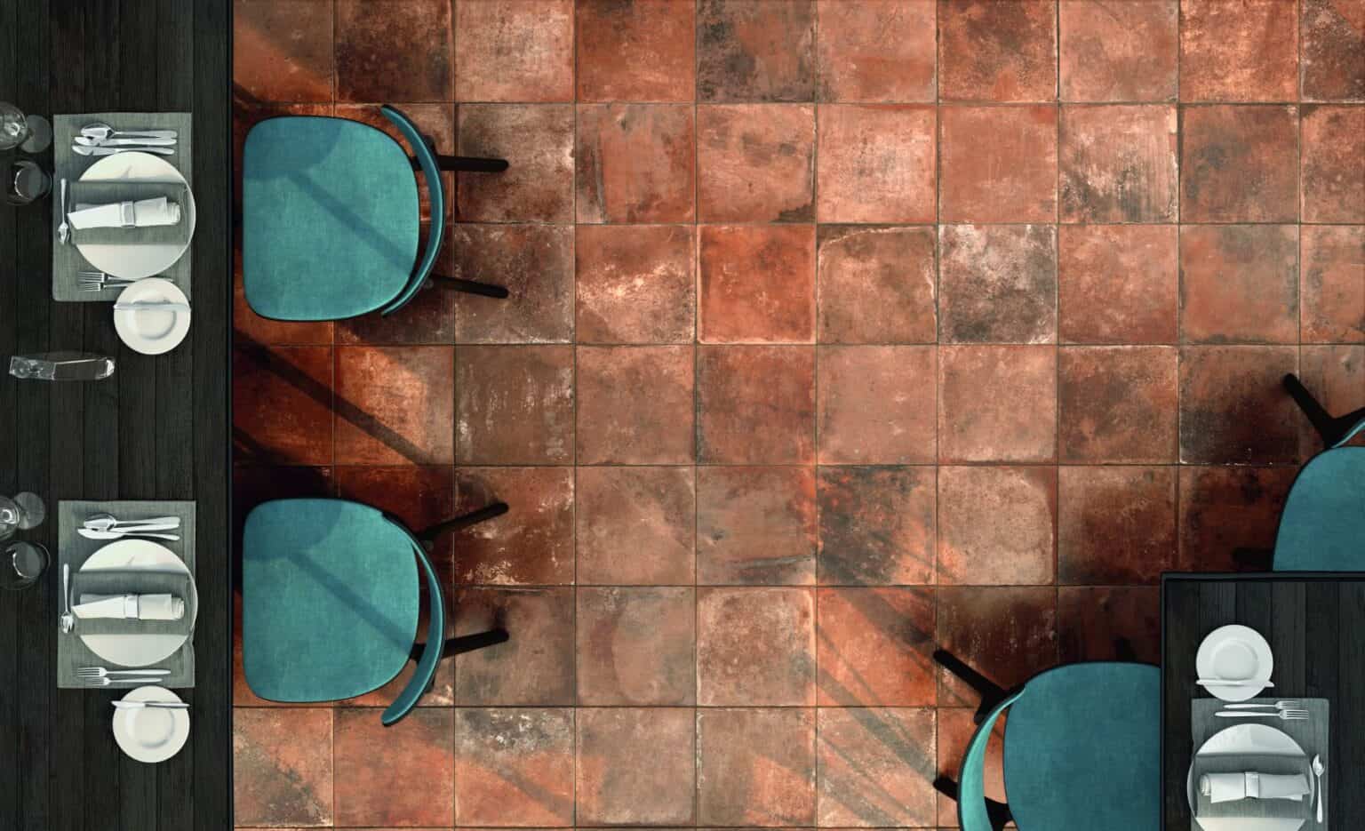 Amenajare Restaurant Stil Rustic cu Gresie Materia Rosso