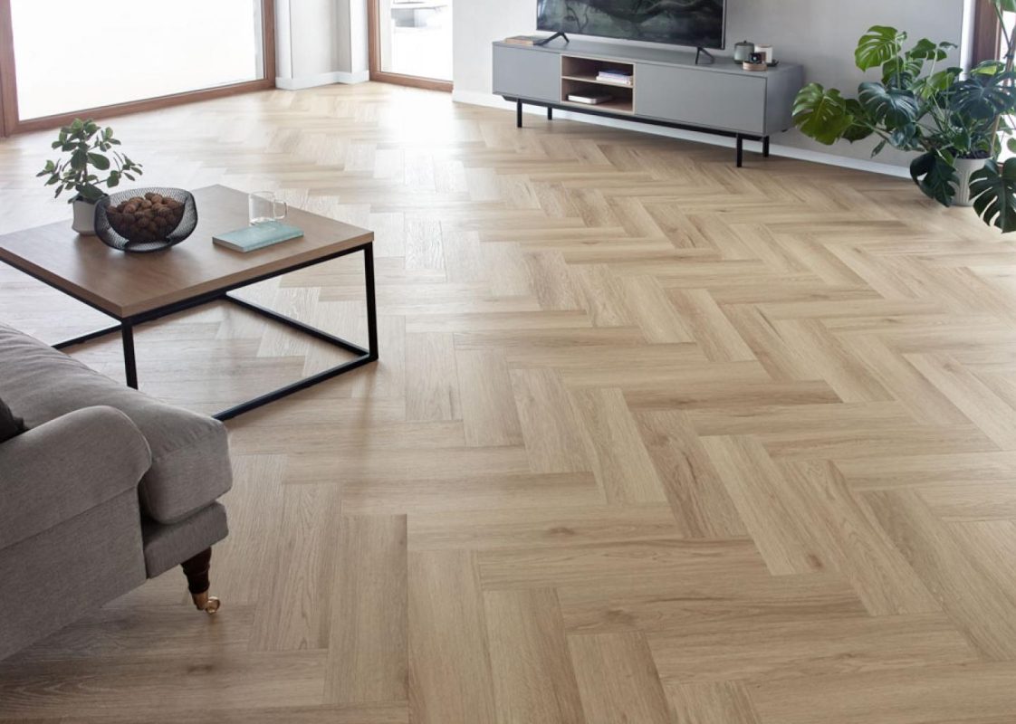 Parchet Hibrid SPC Amaron Wembley Herringbone amenajare living