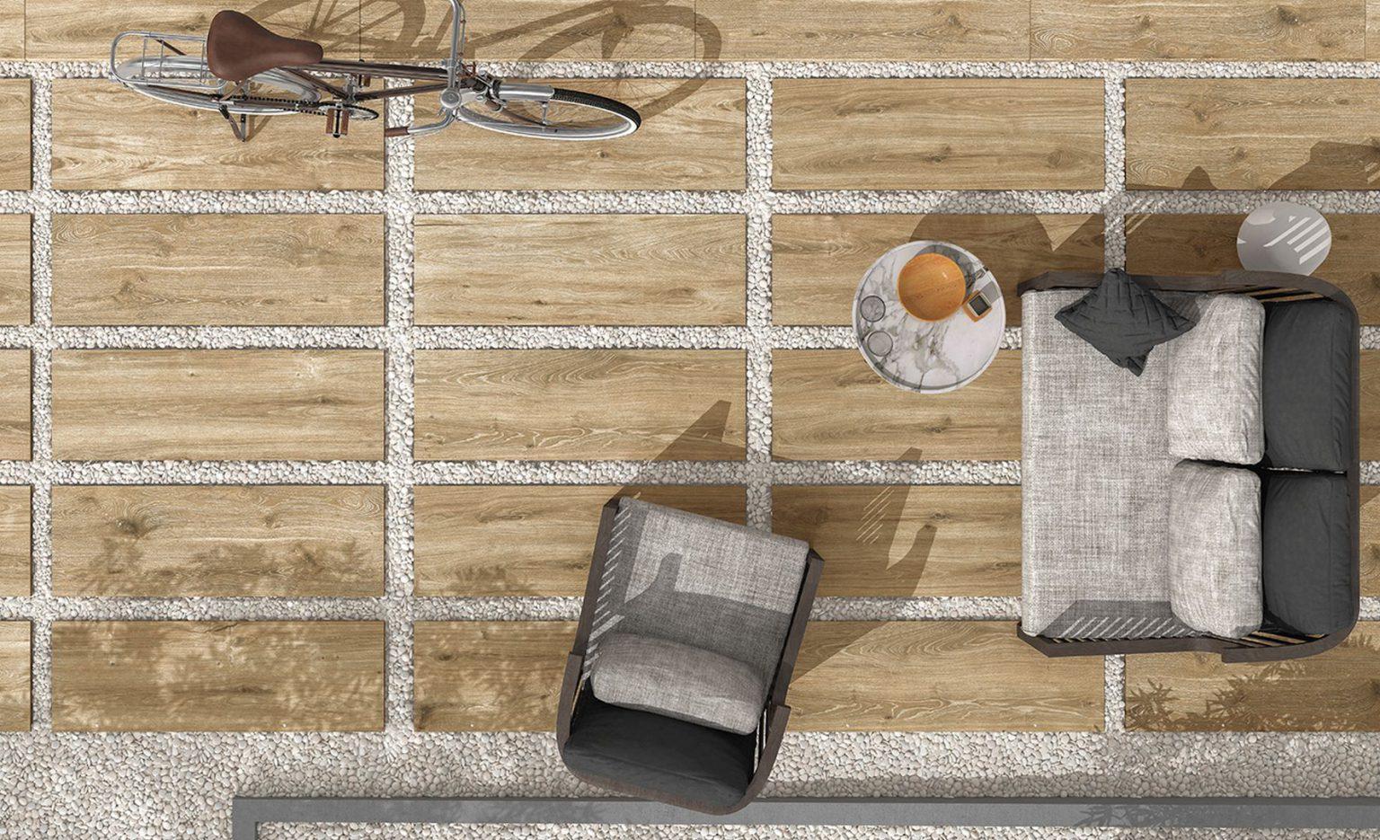 Terasa cu Gresie aspect Lemn grosime 20 mm Eiche
