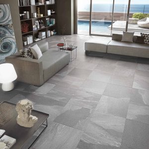 Living cu Gresie Portelanata Aspect Piatra Stonework