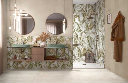 Amenajare baie moderna cu decor din gresie portelanata LaFabbrica IMAGINE Areca Breccia