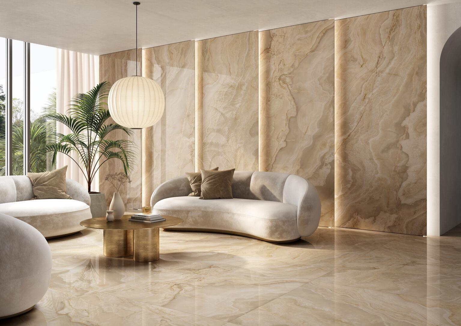 Living cu lastre ceramice Onice Iride