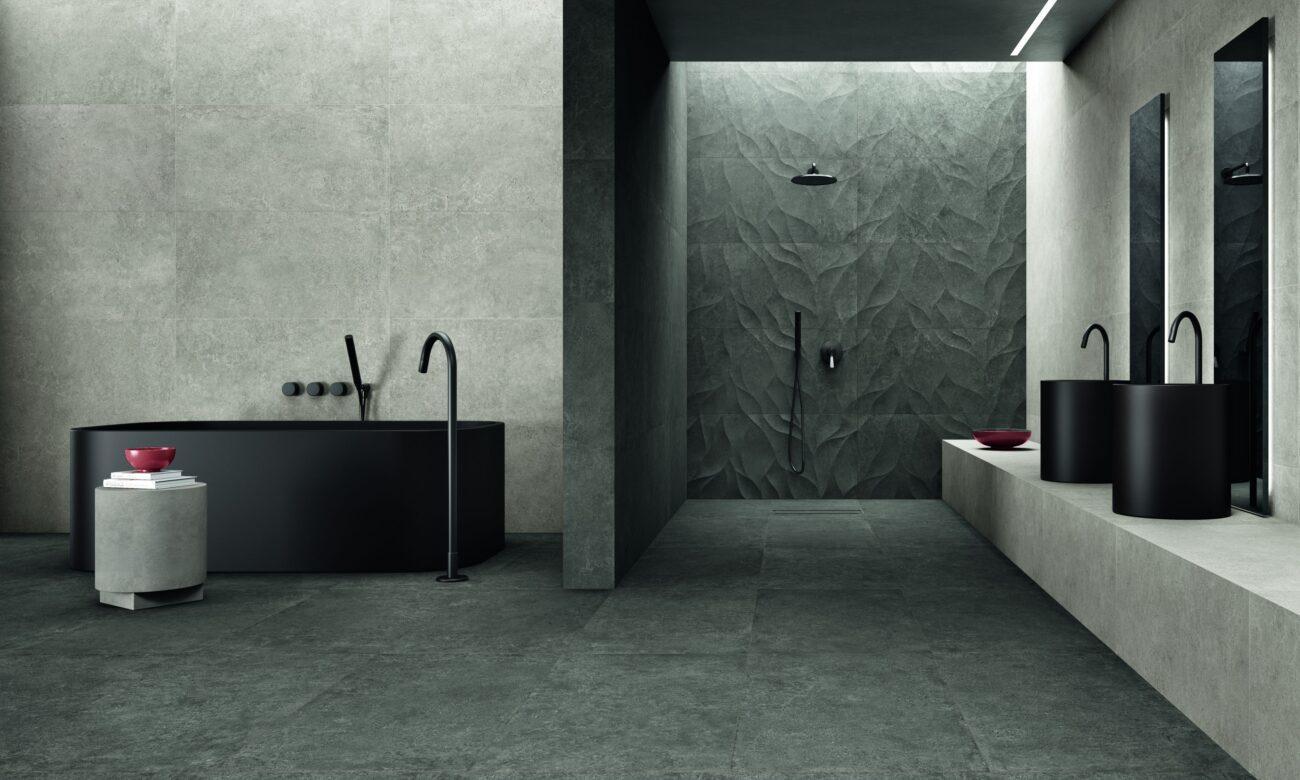 Baie cu gresie portelanata tip piatra Novabell Lounge Bathroom