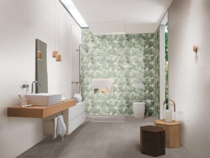 Amenajare baie moderna cu faianta decorata Fap decomore tropical GREEN