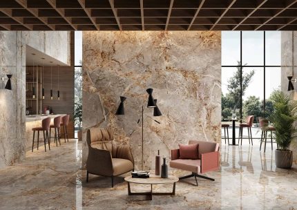 Gresie portelanata Breccia Argentum amenajare living