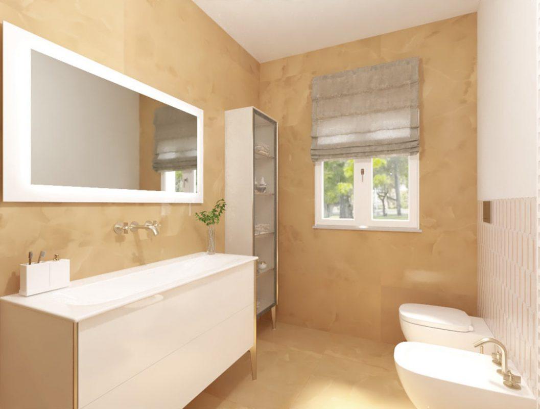 Amenajare Baie cu faianta si gresie portelanata roma gold onix FAP Ceramiche