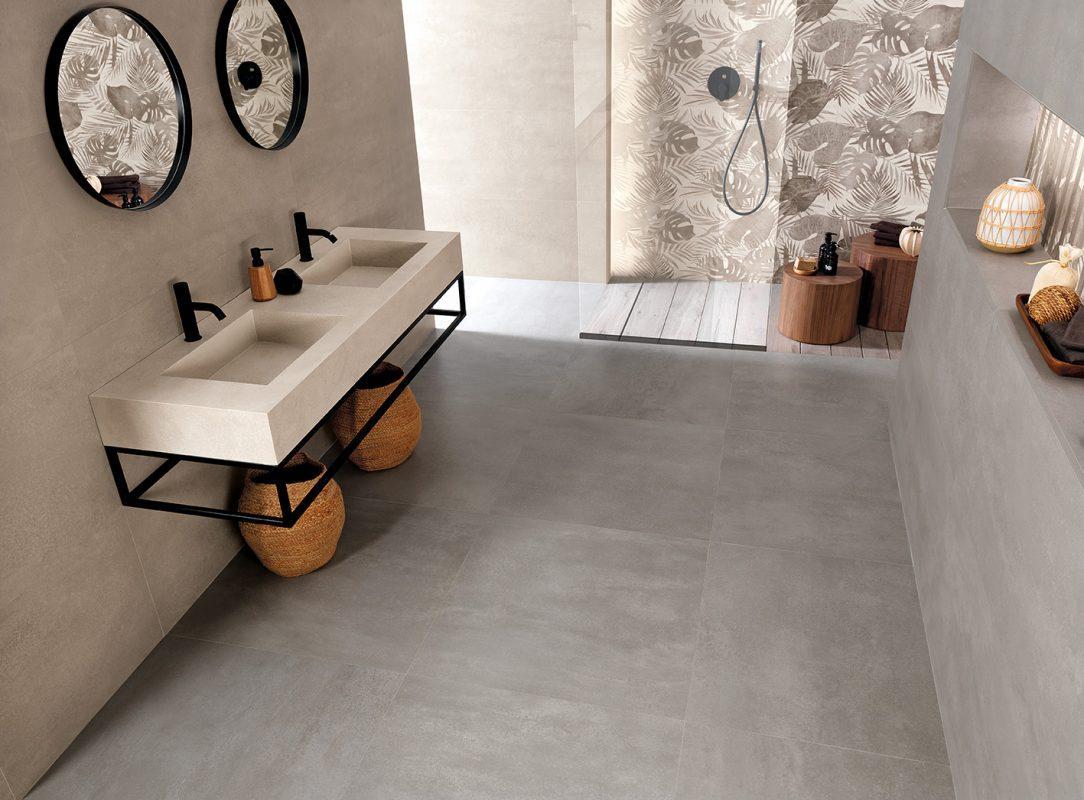 Baie moderna cu gresie si faianta bej Ylico