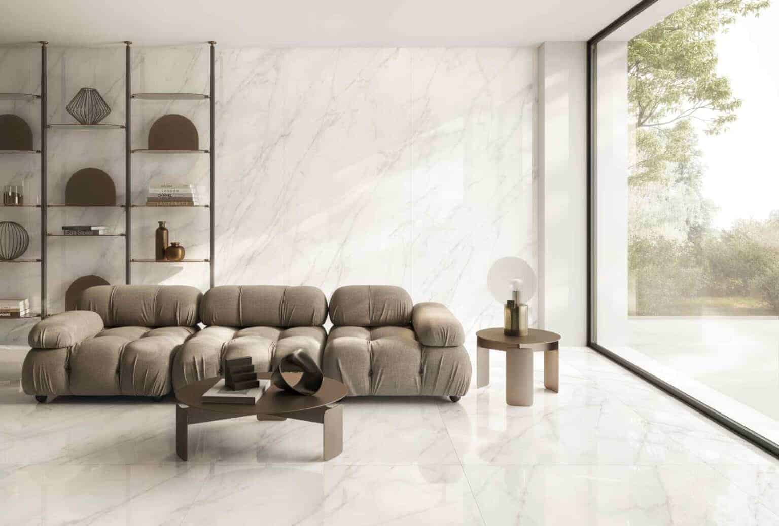 Living cu gresie aspect marmura Marble Elite
