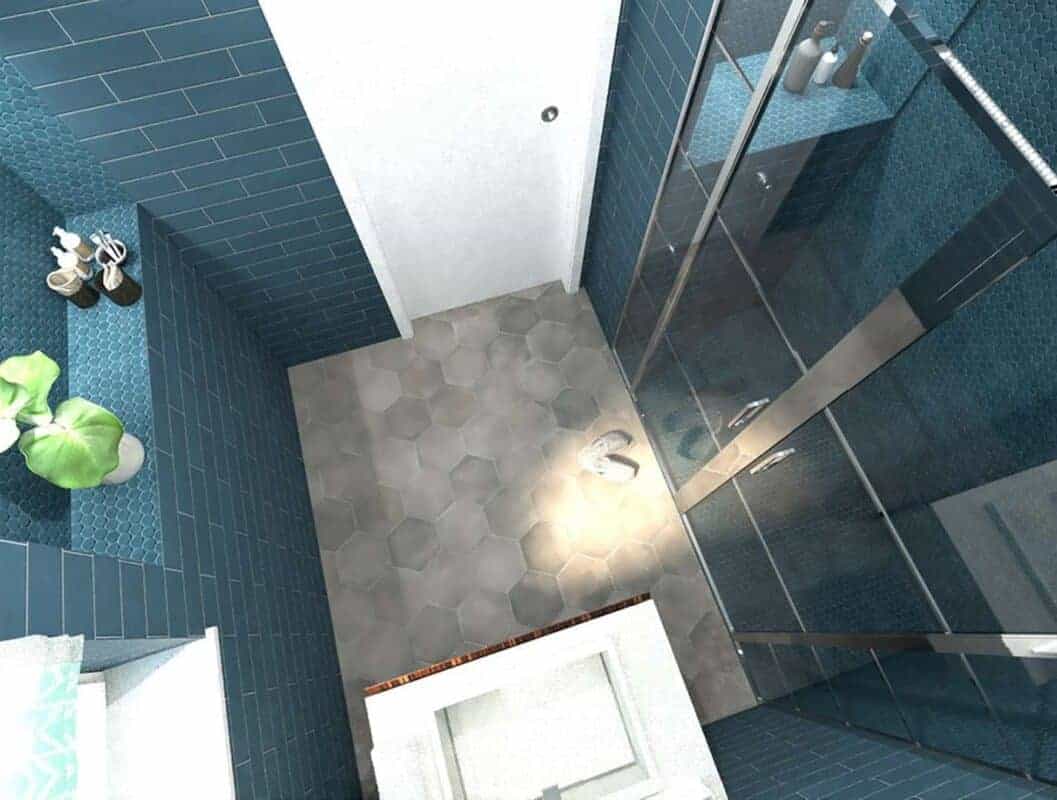 Baie cu Gresie Hexagonala si Faianta Boston Blu