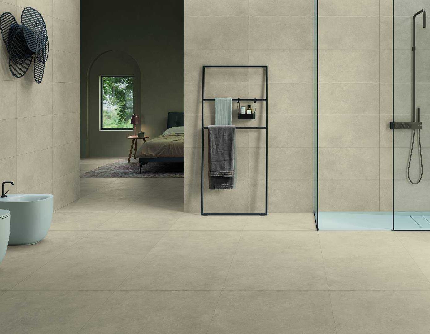 Baie cu gresie tip piatra Keope Geo beige
