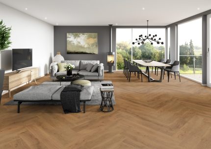 Parchet Stratificat Herringbone Stejar Funen amenajare pardoseala living modern
