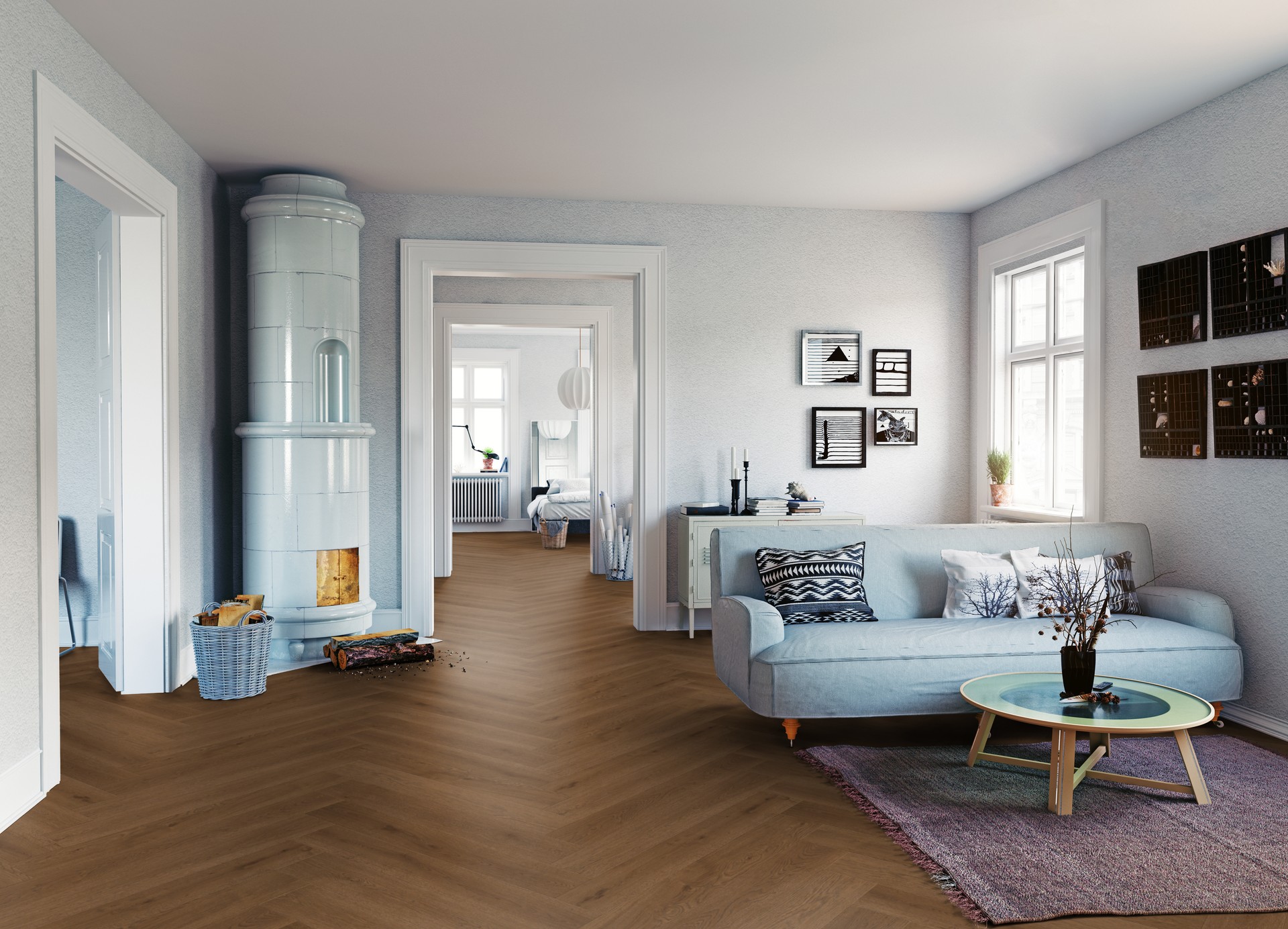 Parchet Stratificat Herringbone Stejar Langeoog amenajare pardoseala living modern