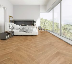 Parchet Stratificat Herringbone Stejar Texel amenajare pardoseala dormitor modern