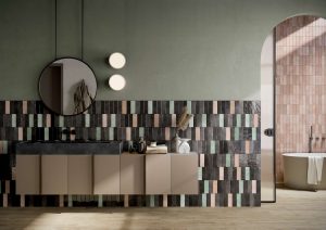 Faianță interior placi mici Small Black Flamingo Sage amenajare baie moderna
