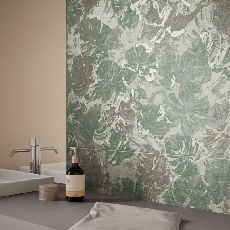 Baie-cu-faianta-decorata-rayclay bagno milk_leaf_Gada-ceramic
