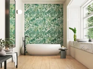 Baie cu Faianta Decorata si Gresie tip Parchet