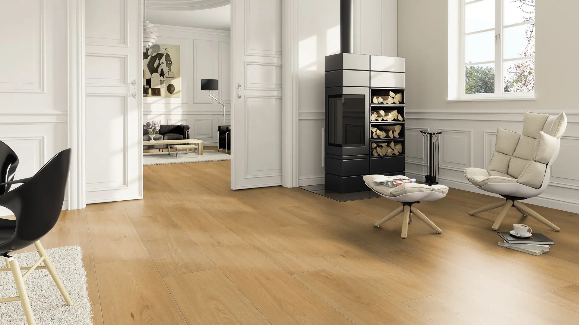 Parchet-Laminat-Oak-Pure-pardoseala-living-Gada-ceramic Living cu Parchet Laminat Oak Pure