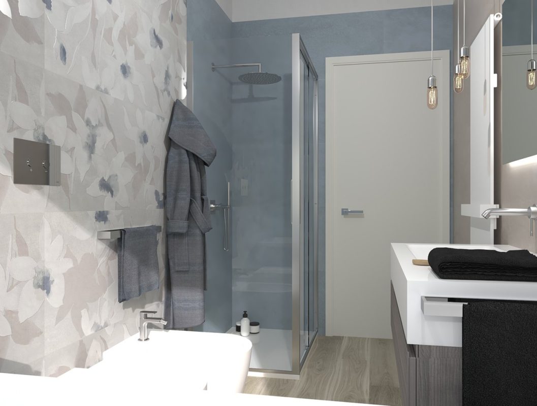 Baie-moderna-cu-faianta-albastra-si-decor-floral-FAP-Gada-Ceramic