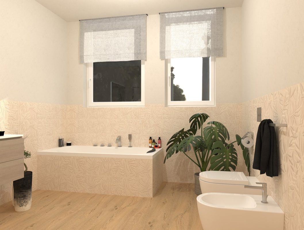 Baie-moderna-cu-faianta-decorata-bej-tropical-25x75cm-si-gresie-aspect-lemn-FAP-Gada-magazin