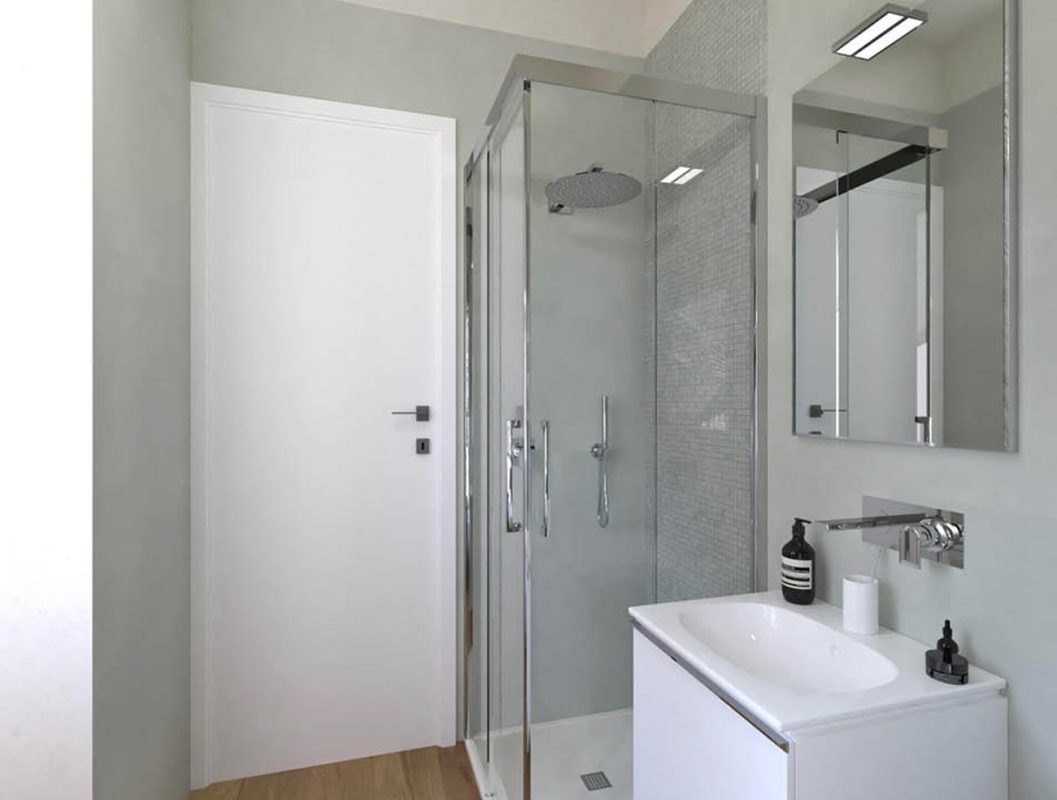 Baie-moderna-cu-gresie-portelanata-tip-parchet-si-decor-mozaiv-verde-FAP-Gada-Bucuresti