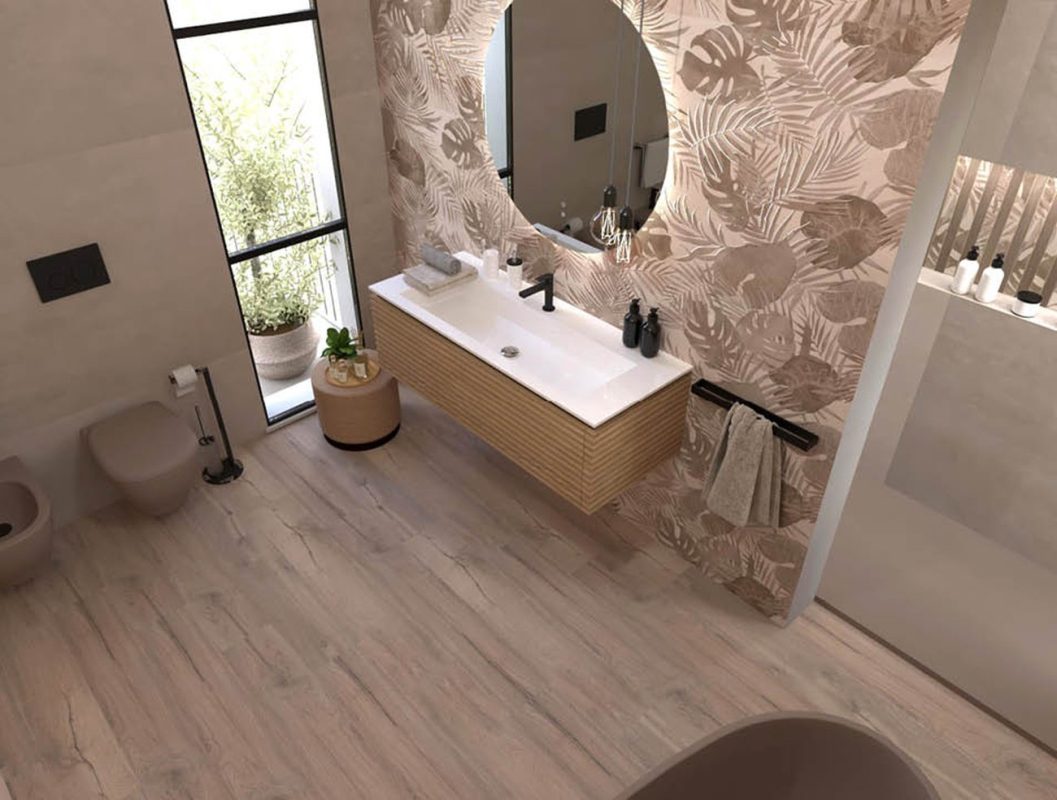 Baie-moderna-cu-gresie-tip-parchet-si-faianta-bej-decorata-Gada-Ceramic3