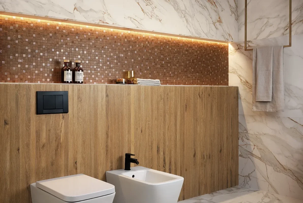 Detaliu-perete-baie-cu-mozaic-si-decor-gresie-Roots-FAP_ROMASTONE_Gada-Ceramic