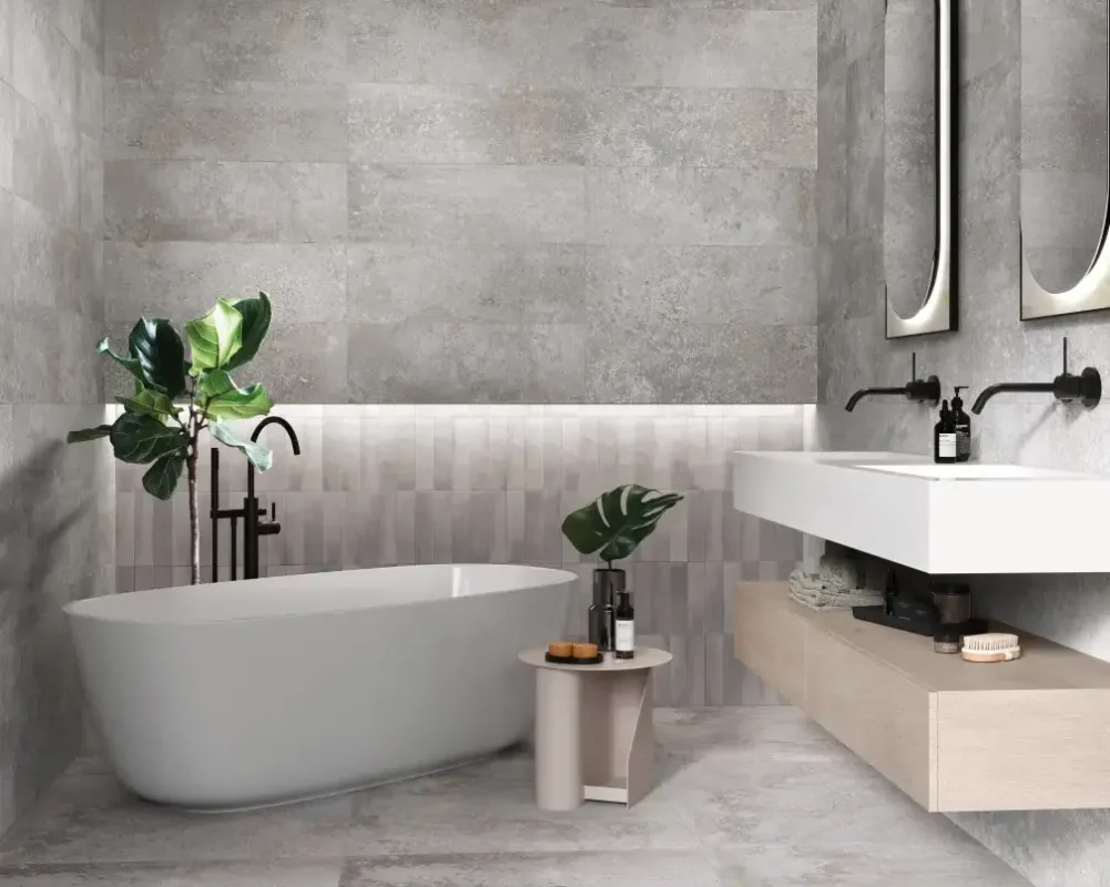 Baie cu Gresie Metalizată Oxide Grey