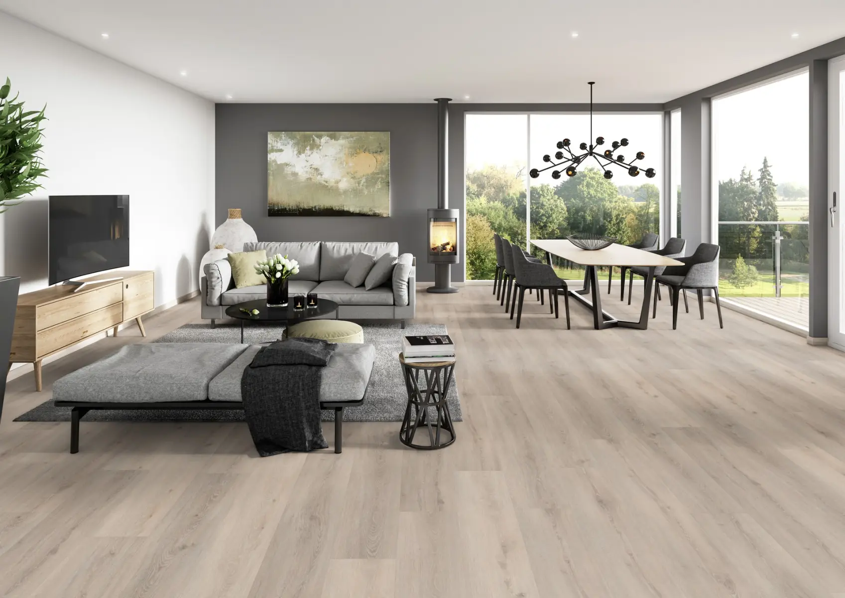 Parchet_SPC_Stejar_Brugge_1517.7x235x6_mm_amenajare_living_Gada Living cu Parchet SPC Stejar Brugge