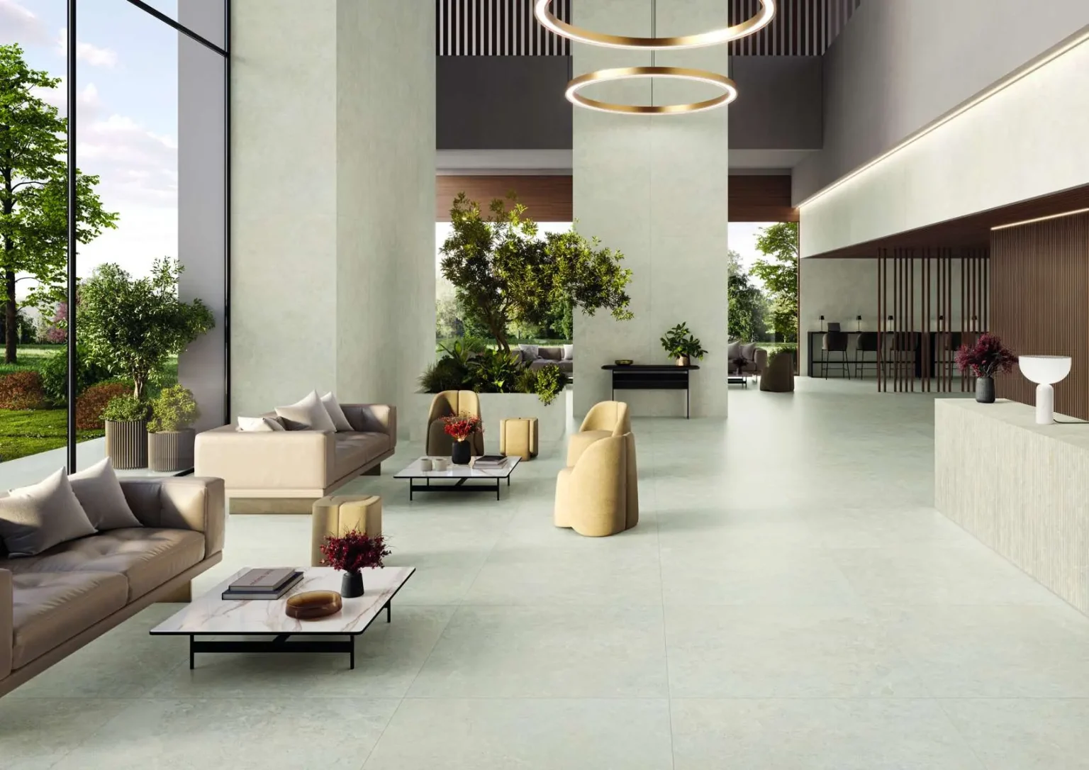 Living cu Gresie tip Travertin Trevi Alb