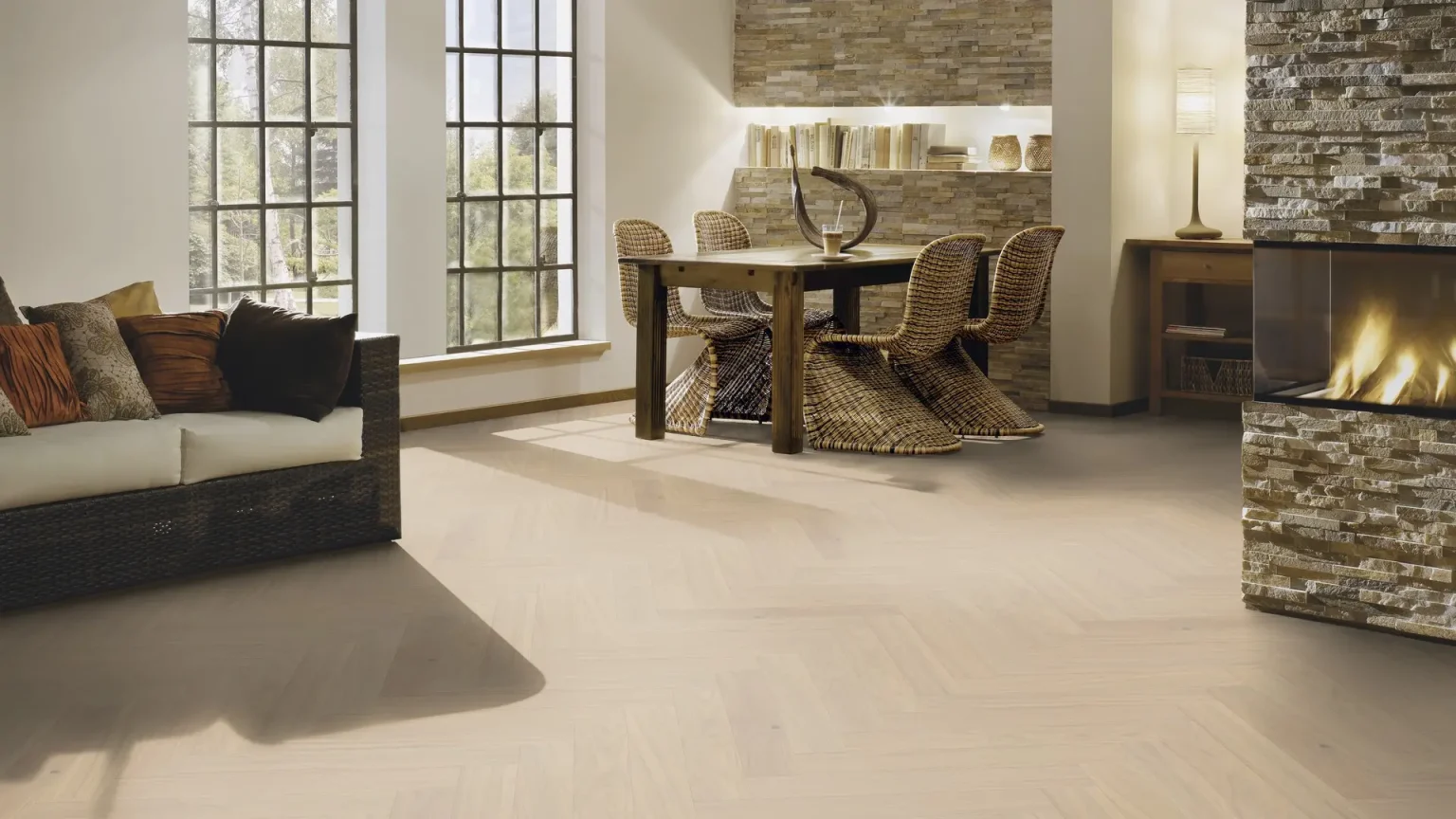 Living cu Parchet Herringbone Hywood Morvan