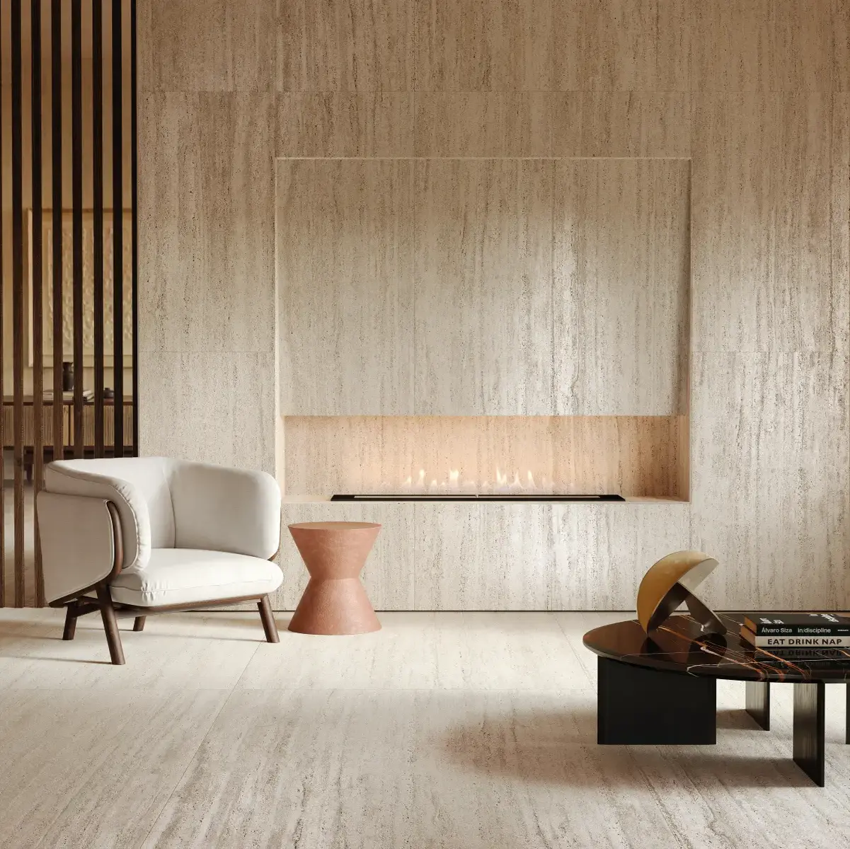 Living cu Gresie Travertin Materia Classica