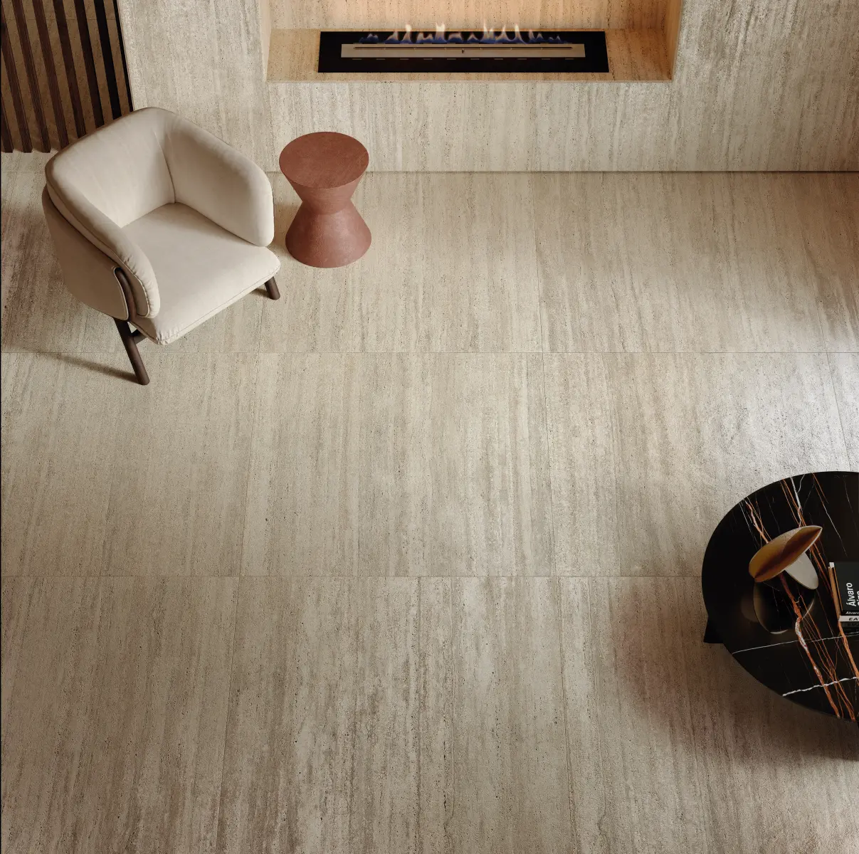 Living cu Gresie Travertin Materia Classica